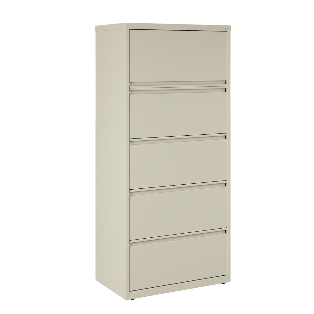 Hirsh 30 inch Wide 5 Drawer Metal Lateral File Cabinet, Putty. Picture 1