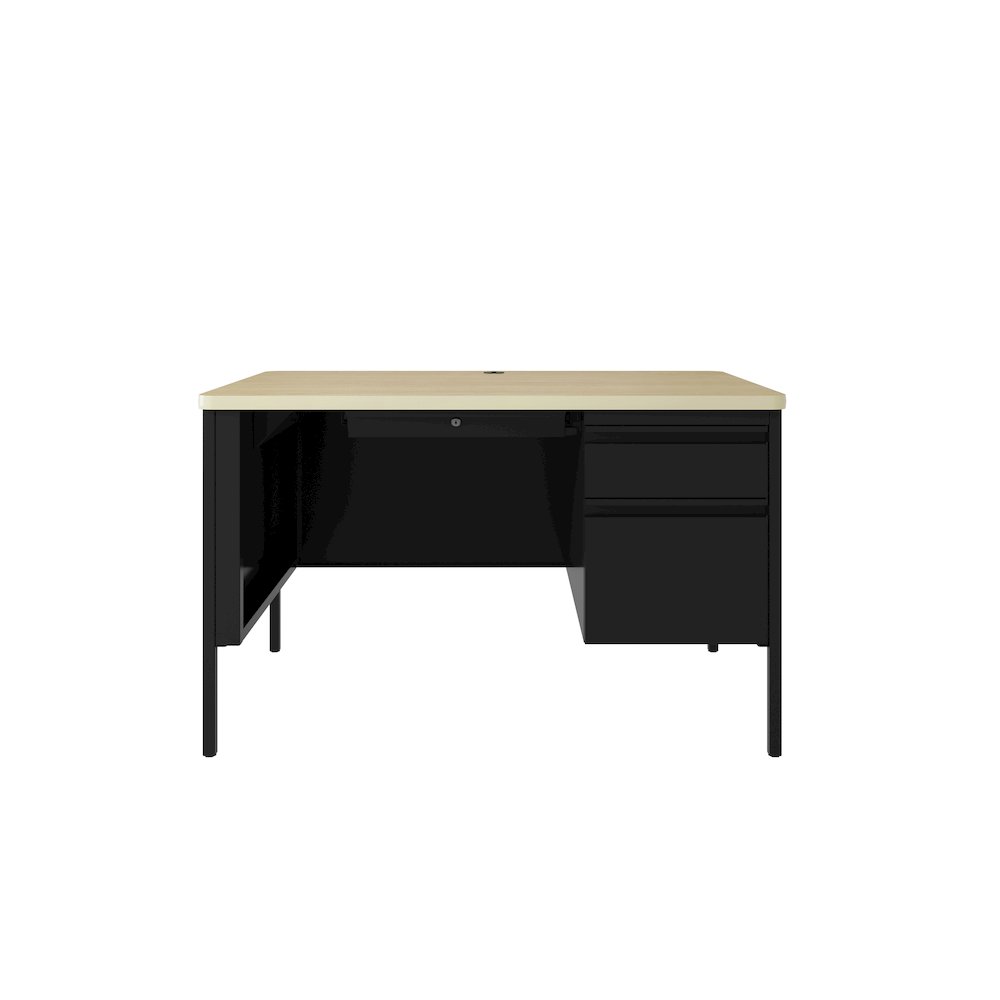 Hirsh Right-Hand File Office Desk with Center Drawer, 30" D x 48" W, Black/Maple. Picture 3
