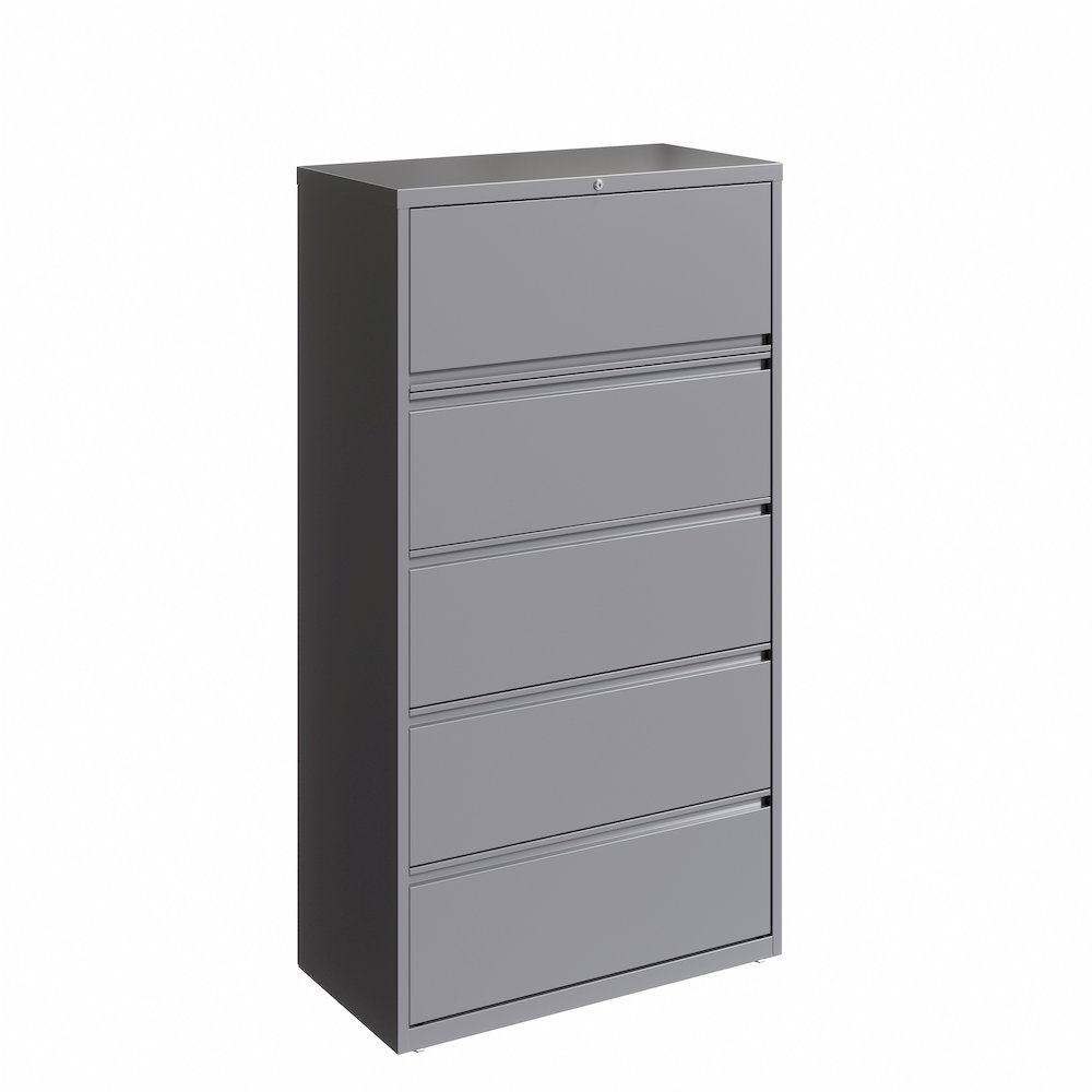 Hirsh 36 Inch Wide 5 Drawer Metal Lateral File Cabinet, Arctic Silver. Picture 1