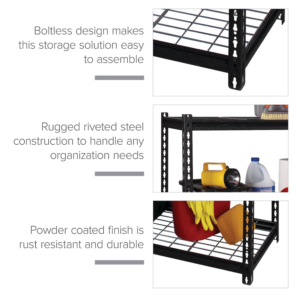 Iron Horse Riveted Steel Wire Deck Shelving 4-Shelf Unit, 18Dx36Wx60H, Black. Picture 13