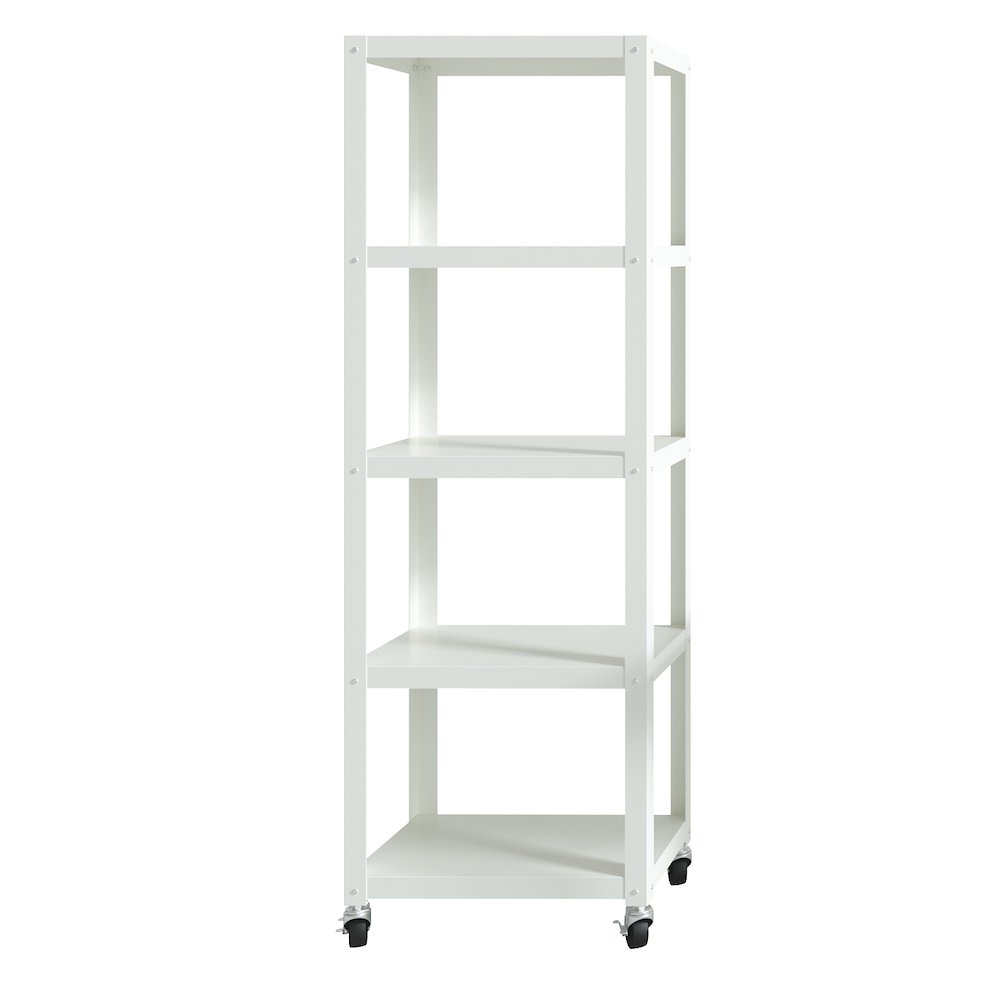Space Solutions 72" High Rolling 5 Shelf Bookcase, Industrial Metal, White. Picture 5