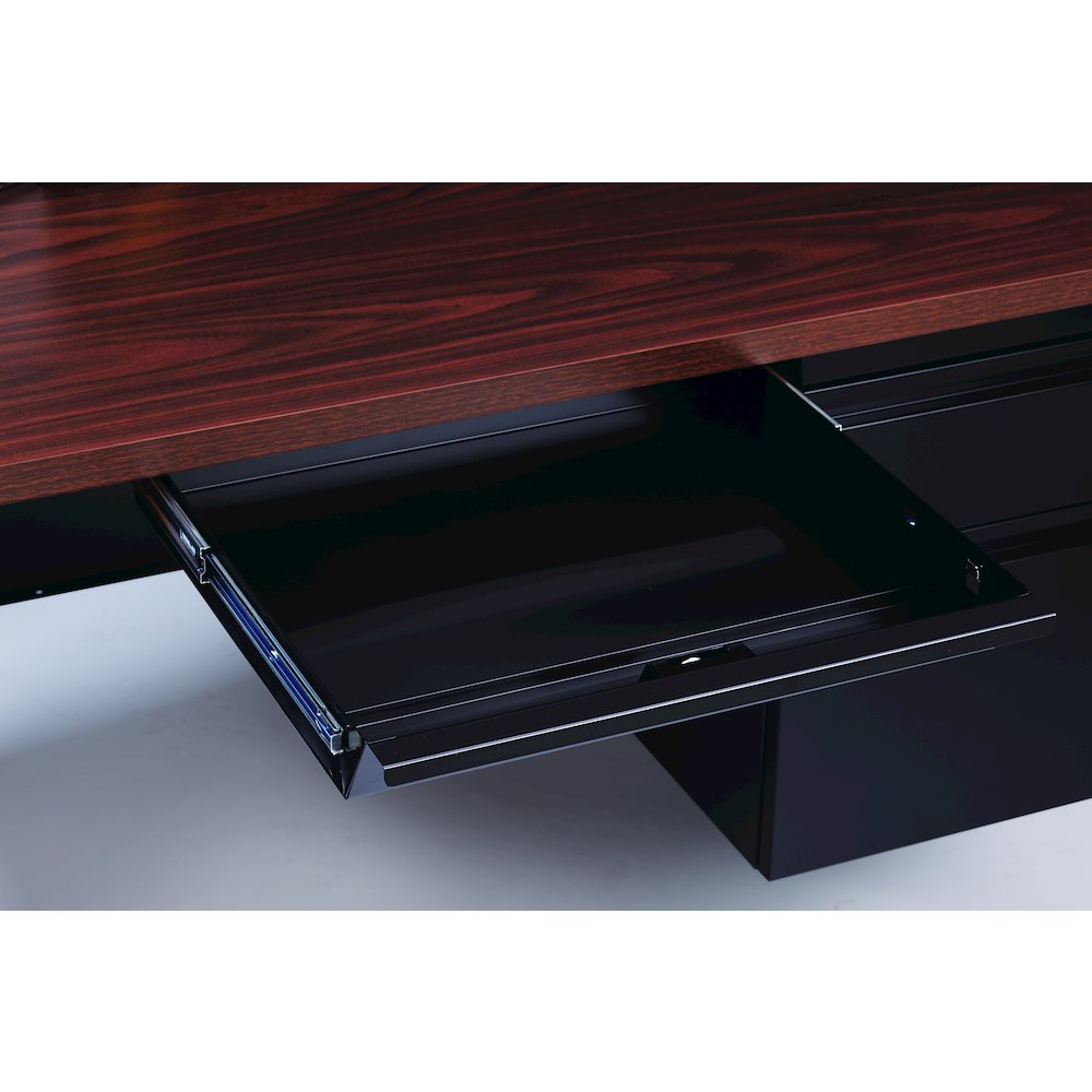 Hirsh Double Pedestal Office Desk Center Drawer 30" Dx60" W, Black/Walnut. Picture 7
