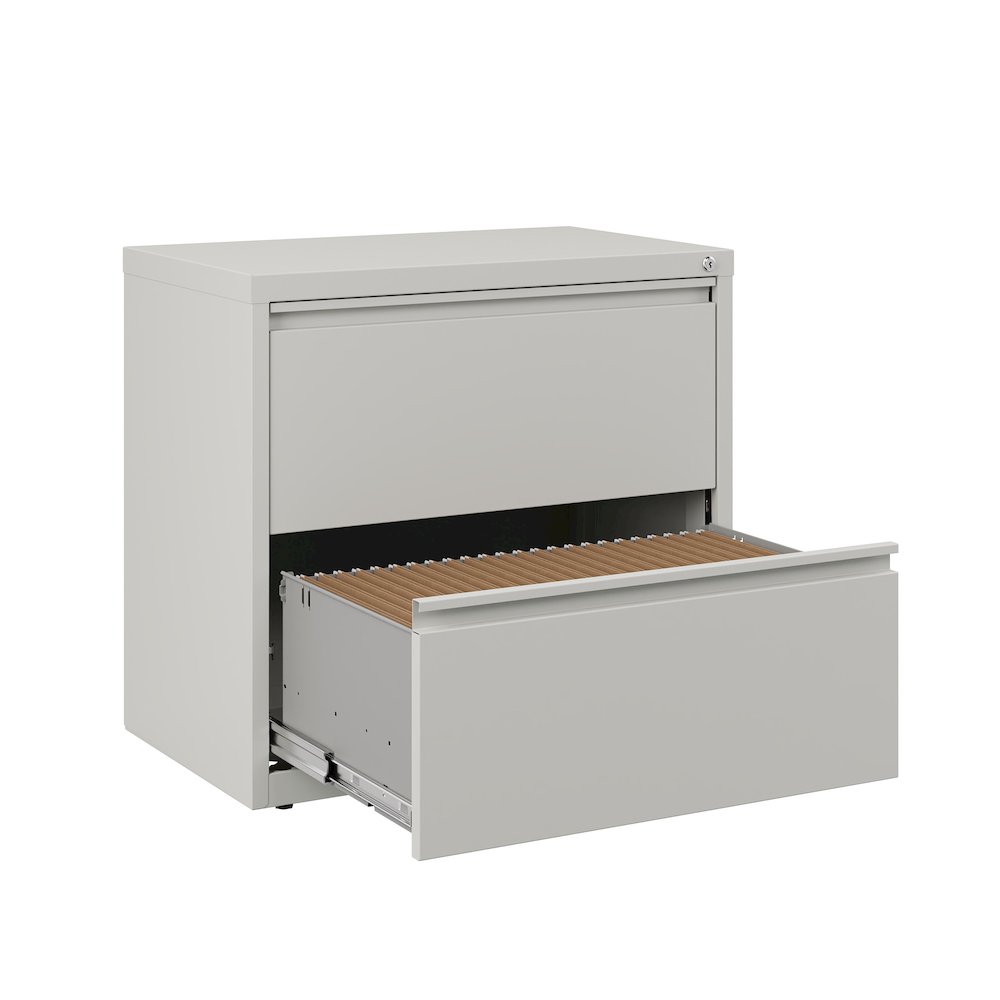 Hirsh 30 inch Wide 2 Drawer Metal Lateral File Cabinet, Light Gray. Picture 6