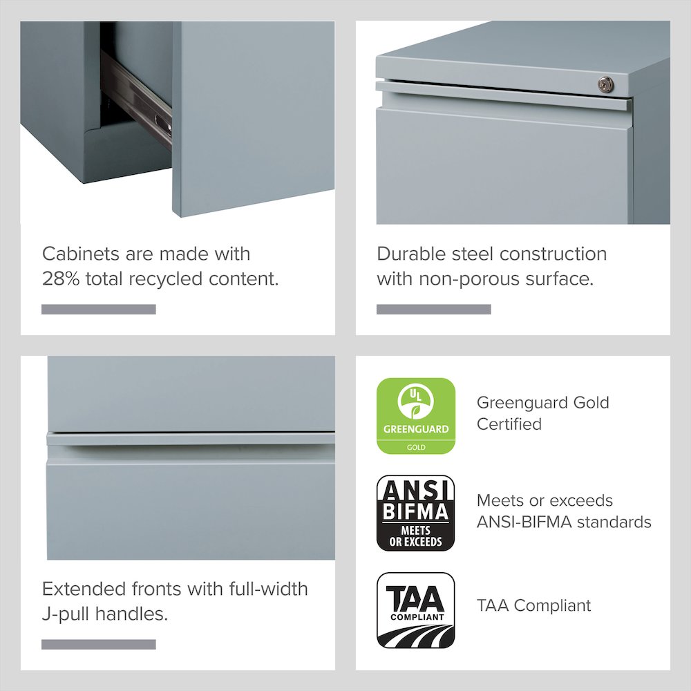 Hirsh 20" Deep Mobile Pedestal File Cabinet 2 Drawer File-File, Platinum. Picture 13