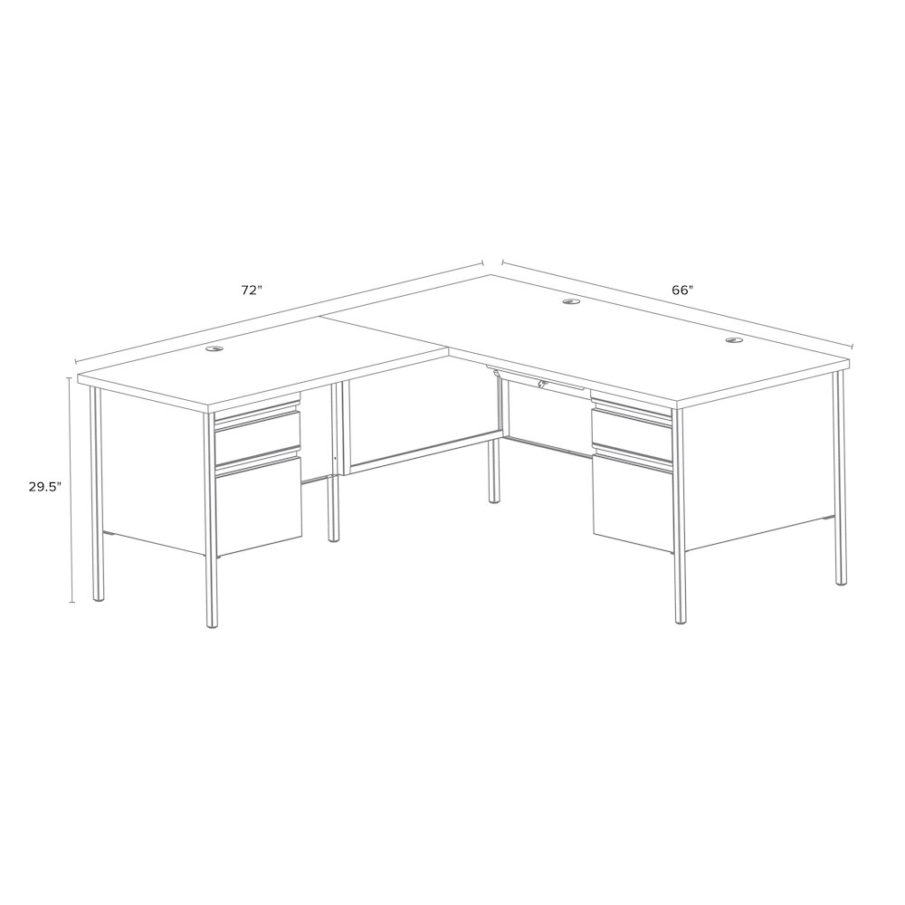 Hirsh 66D x 72W Corner Office Desk with Left Hand Return, Black / Walnut. Picture 2