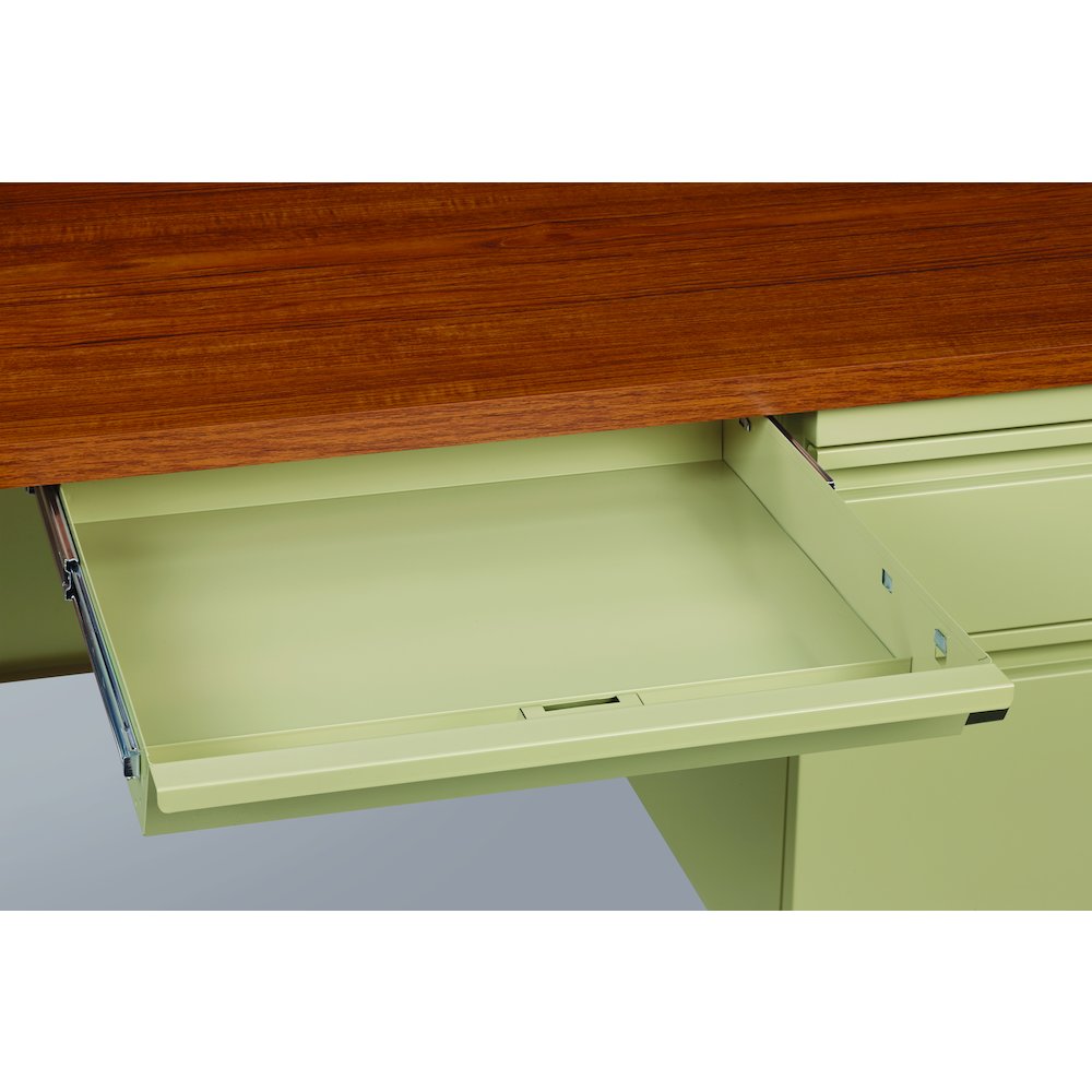 Hirsh Right-Hand File Office Desk with Center Drawer, 30" D x 48" W, Putty / Oak. Picture 4