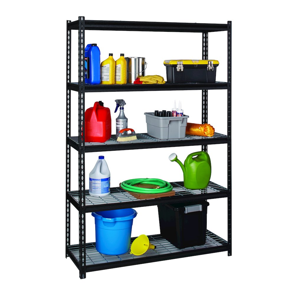 Iron Horse 2300 Riveted Wire Deck Shelving, 5-Shelf, 18Dx48Wx72H, Black. Picture 7