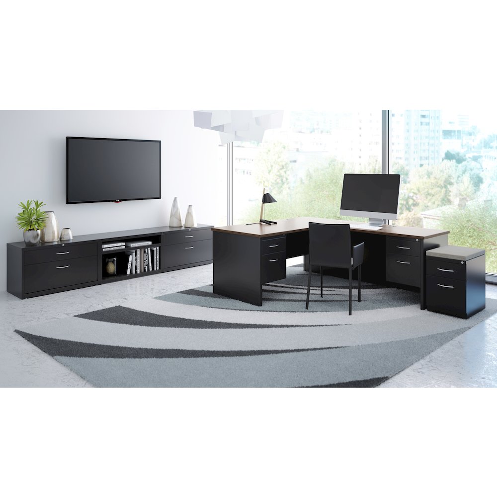 Hirsh Modular Left-Hand File Office Desk, 36" D x 72" W, Charcoal / Mahogany. Picture 8