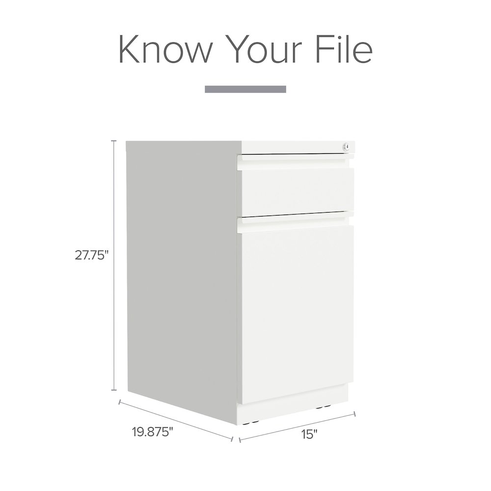 Hirsh 20" Deep Mobile File Cabinet 2 Drawer with XL Backpack Drawer, White. Picture 10