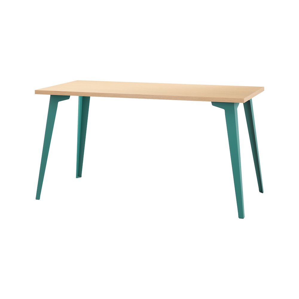 Orison Office 27x57 Mid Century Modern Desk, Teal / Platinum Oak. Picture 3