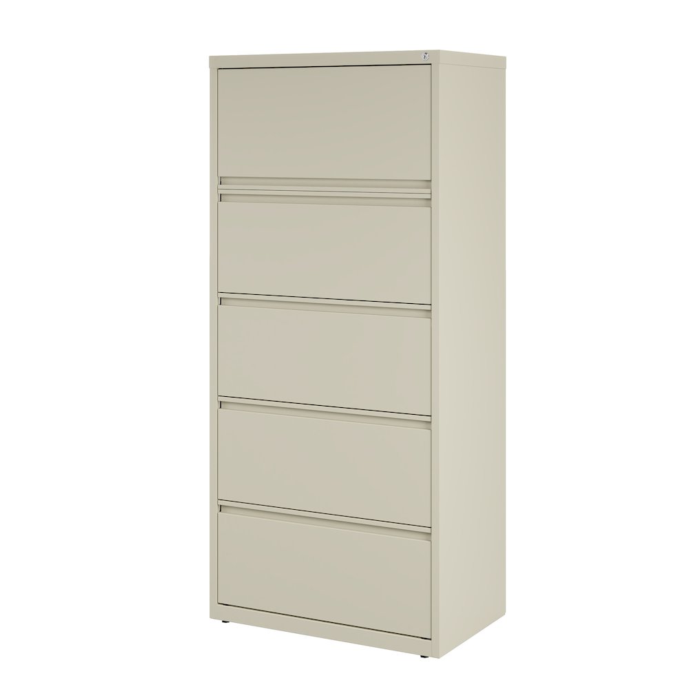 Hirsh 30 inch Wide 5 Drawer Metal Lateral File Cabinet, Putty. Picture 4