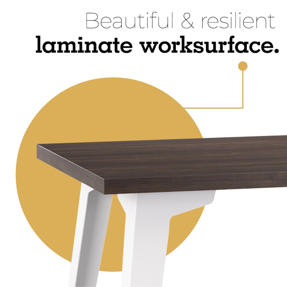 Orison Office 24x48 Mid Century Modern Desk, Alpine White / Trail Walnut. Picture 6