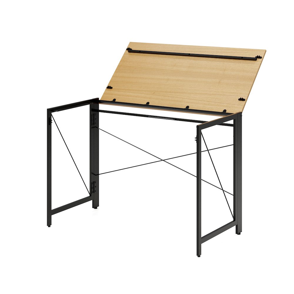 Space Solutions 43 inch Folding Home Office Desk for Home or Office, Black/Teak. Picture 7