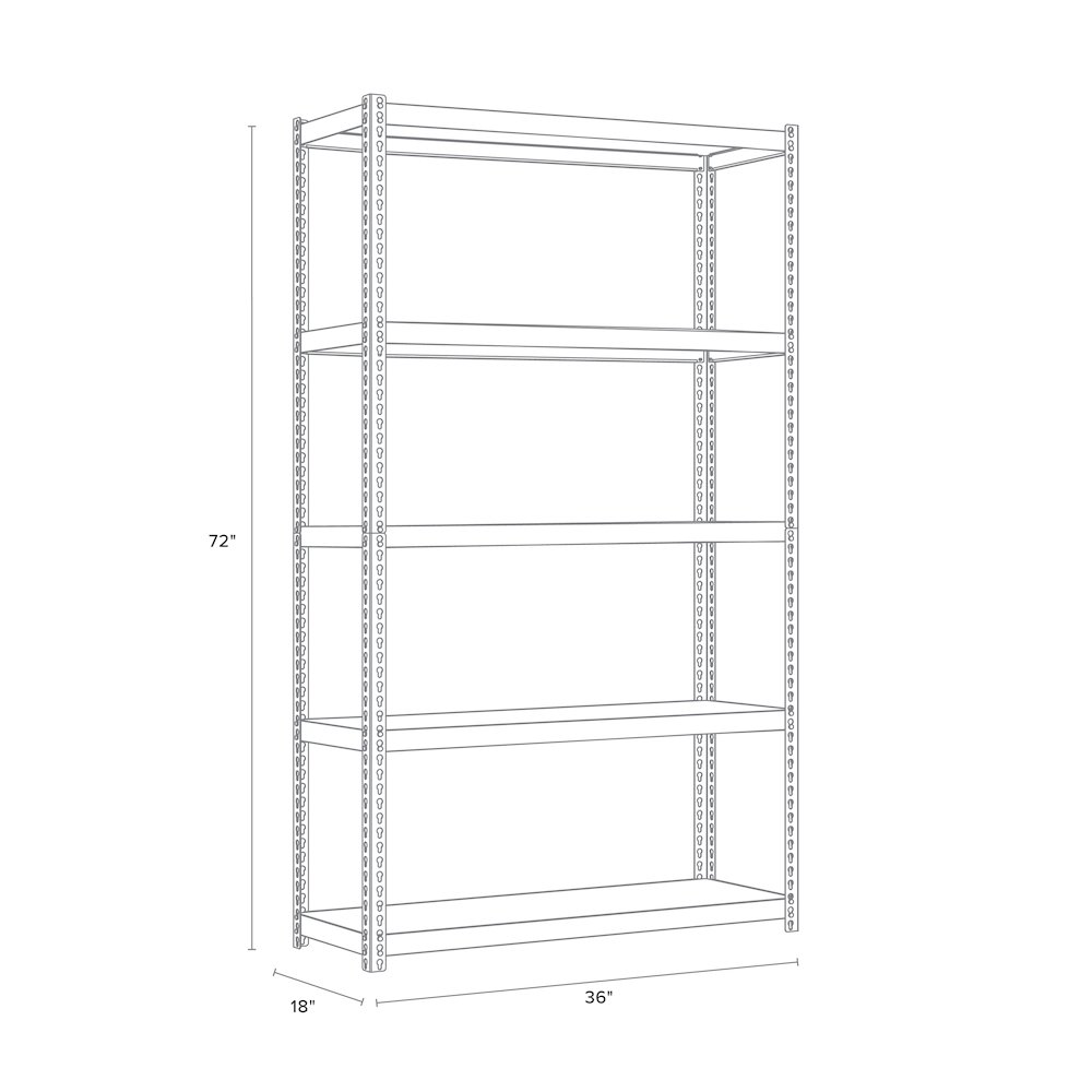 Iron Horse 3800 Riveted Steel Shelving 5-Shelf Unit, 18D x 36W x 72H, Black. Picture 2
