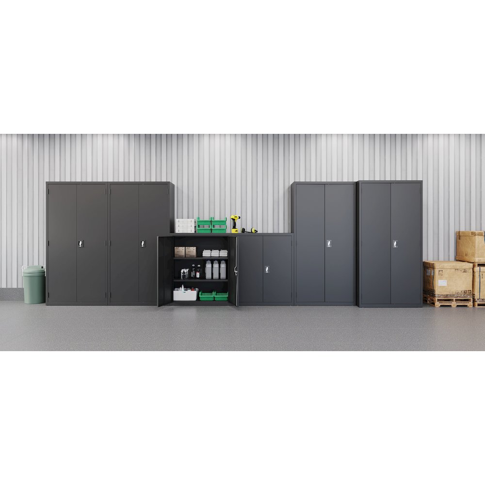Hirsh Welded Steel Storage Cabinet with 2 Shelves, 18"Dx36"Wx42"H, Black. Picture 8