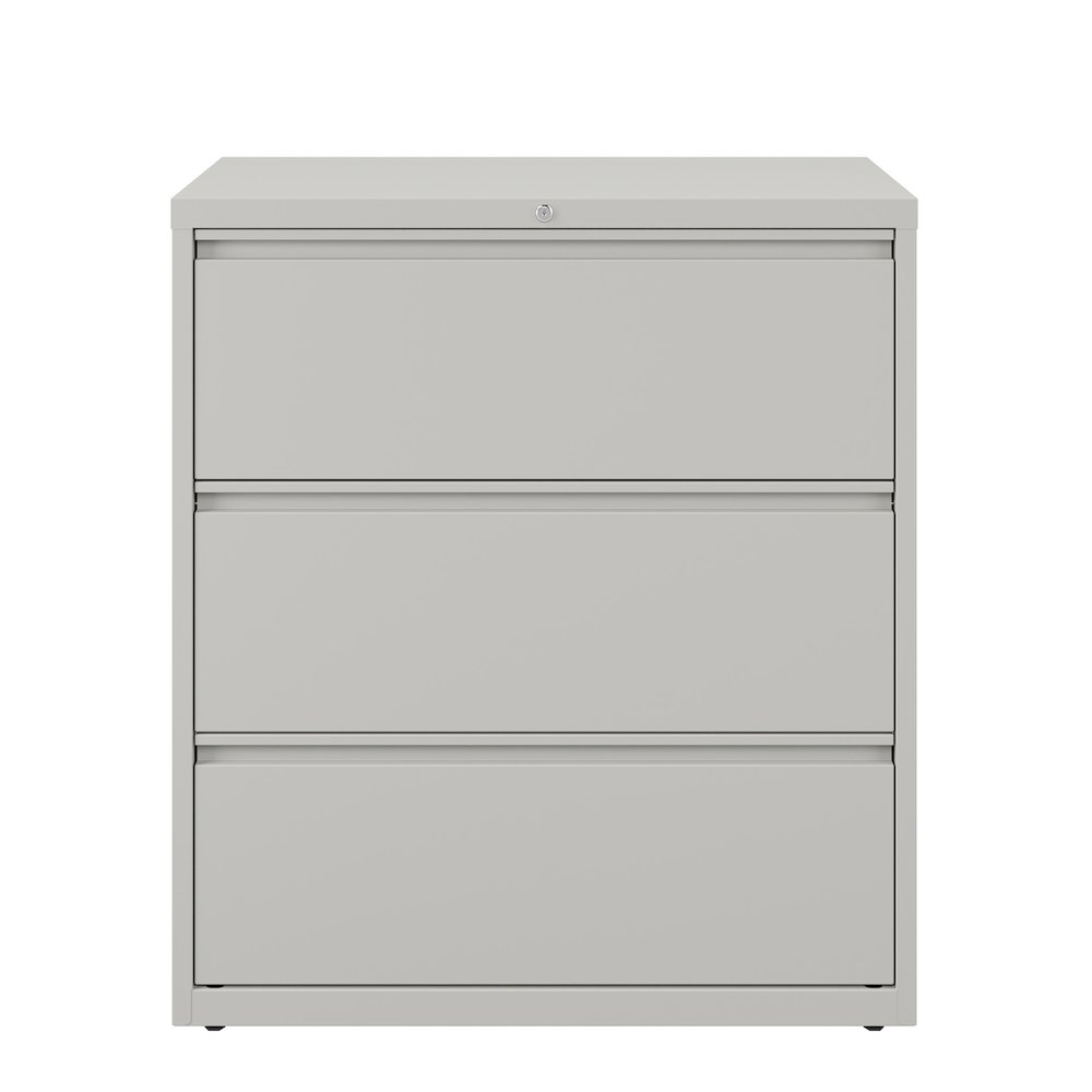 Hirsh 36 Inch Wide 3 Drawer Metal Lateral File Cabinet, Light Gray. Picture 3