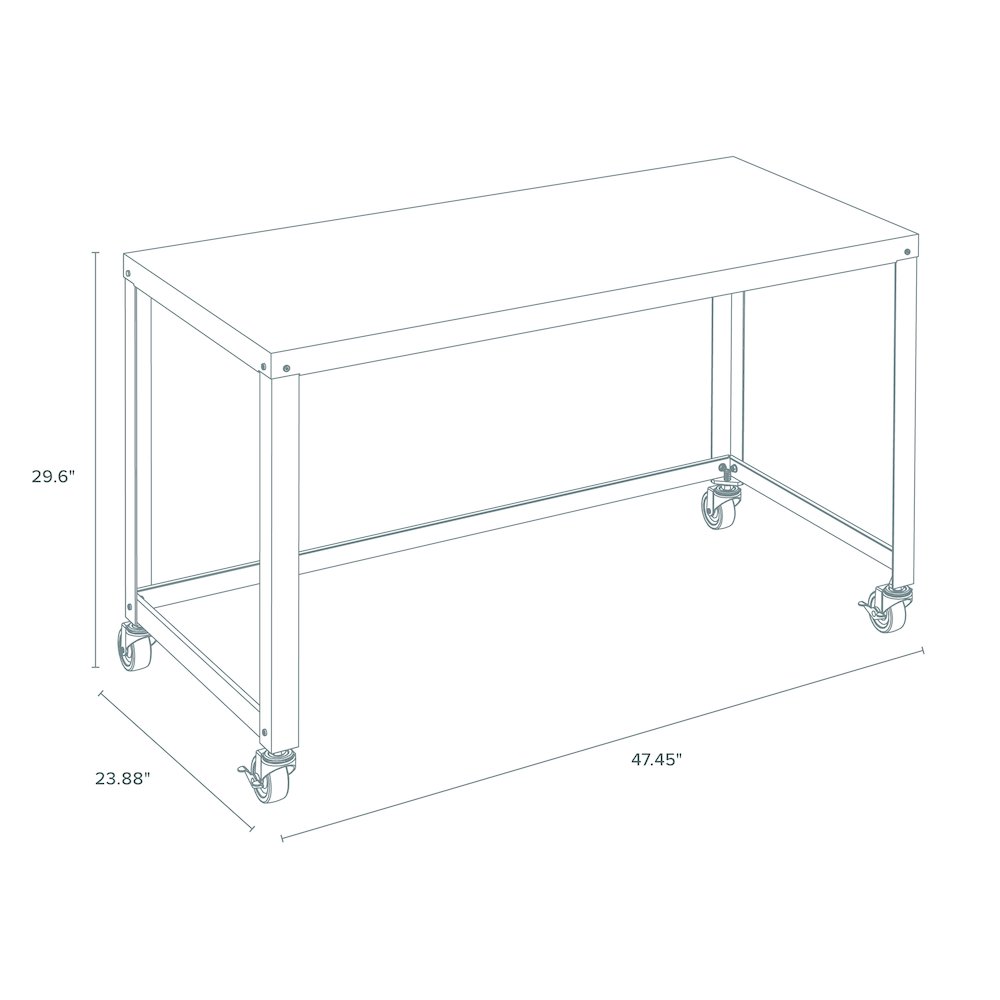 Hirsh Ready-to-Assemble 48-inch Wide Mobile Metal Desk for Home Office, White. Picture 3