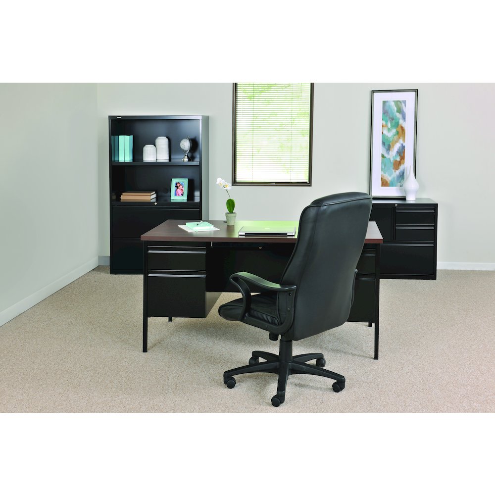 Hirsh Double Pedestal Office Desk Center Drawer 30" Dx60" W, Black/Walnut. Picture 16
