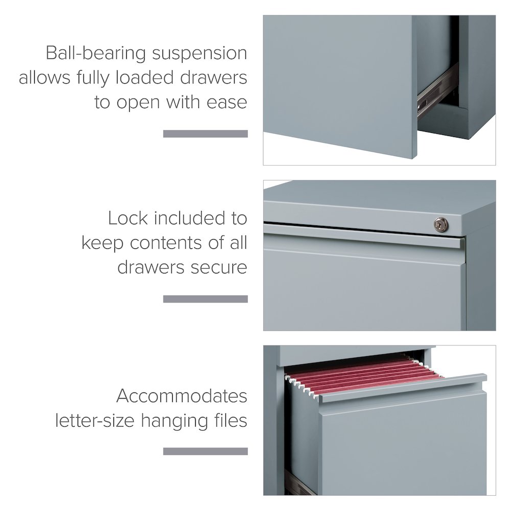 Hirsh 20" Deep Mobile Pedestal File Cabinet 2 Drawer File-File, Platinum. Picture 12