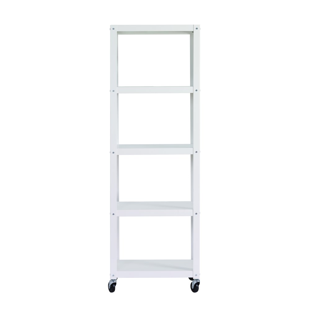 Space Solutions 72" High Rolling 5 Shelf Bookcase, Industrial Metal, White. Picture 4