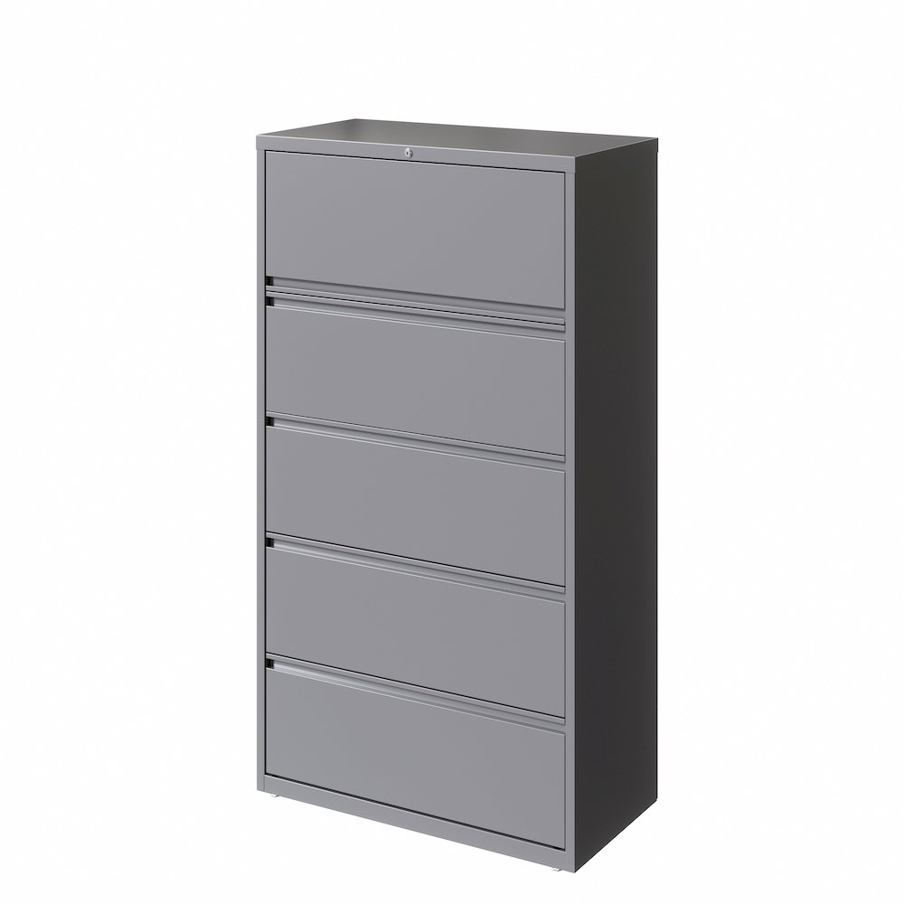 Hirsh 36 Inch Wide 5 Drawer Metal Lateral File Cabinet, Arctic Silver. Picture 4