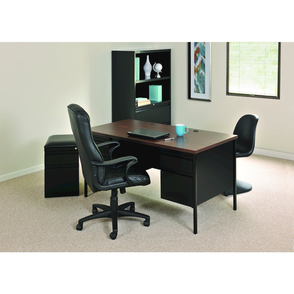 Hirsh Double Pedestal Office Desk Center Drawer 30" Dx60" W, Black/Walnut. Picture 11