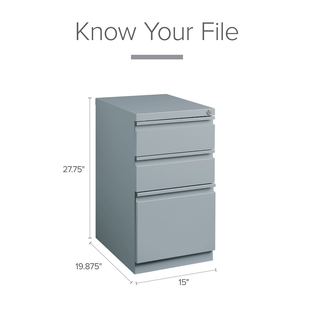 Hirsh 20" Deep Mobile Pedestal File Cabinet 3 Drawer Box-Box-File, Platinum. Picture 9