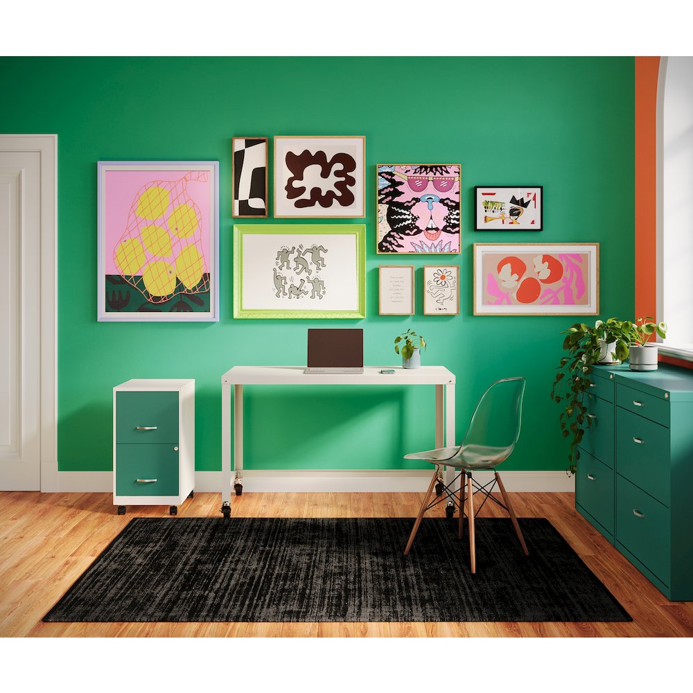 Hirsh Ready-to-Assemble 48-inch Wide Mobile Metal Desk for Home Office, White. Picture 12