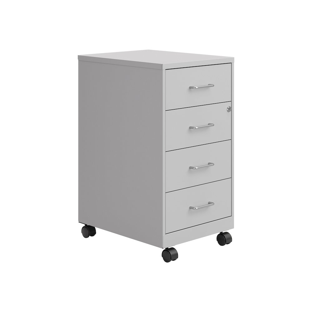Space Solutions 18" Deep 4 Drawer Metal Mobile Organizer, Locking, Arctic Silver. Picture 1