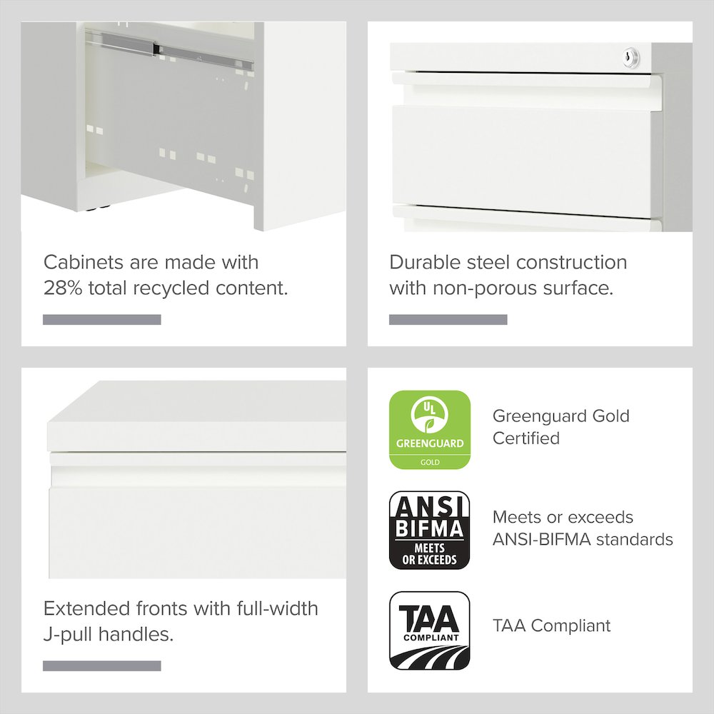Hirsh 20" Deep Mobile File Cabinet 2 Drawer with XL Backpack Drawer, White. Picture 14
