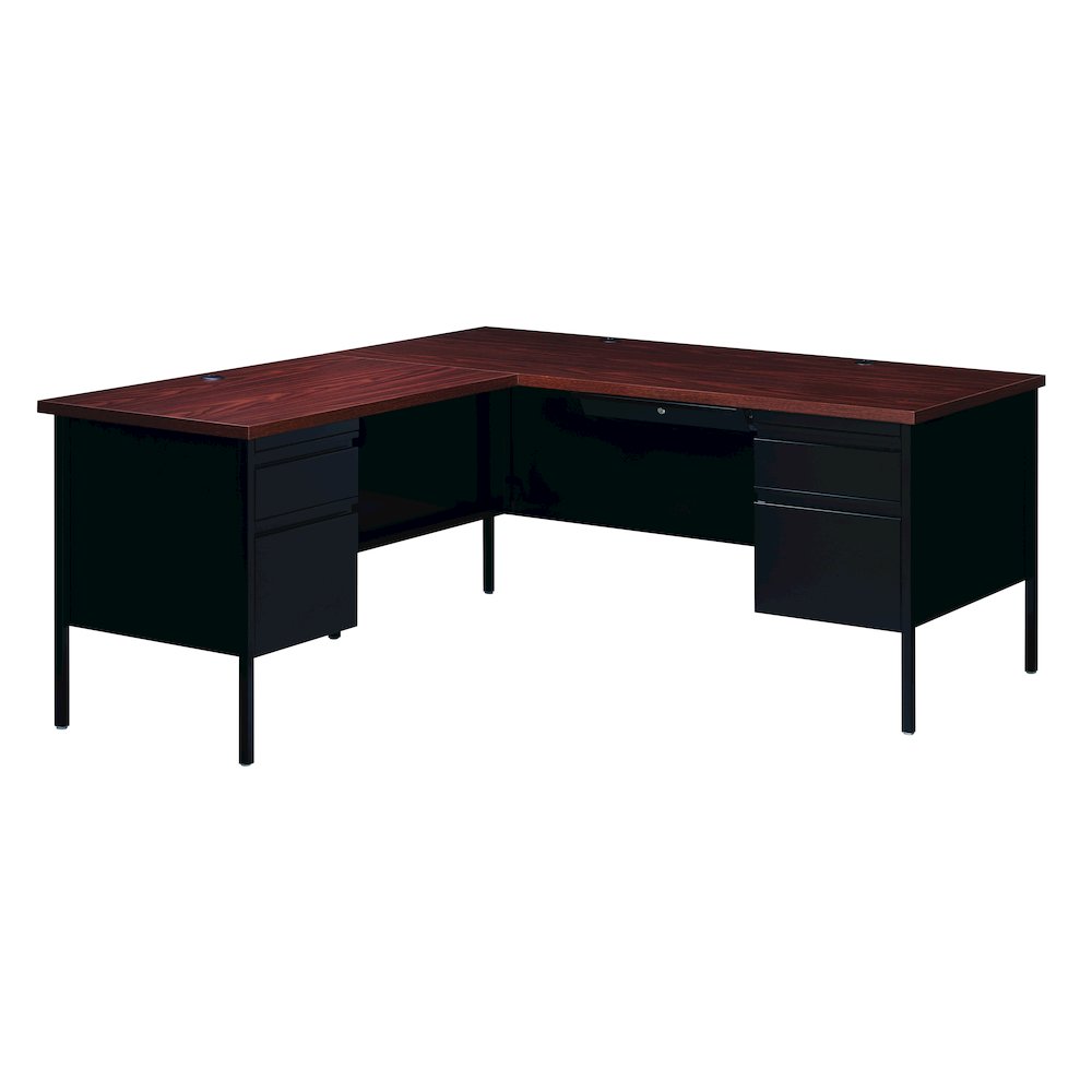 Hirsh 66D x 72W Corner Office Desk with Left Hand Return, Black / Walnut. Picture 1