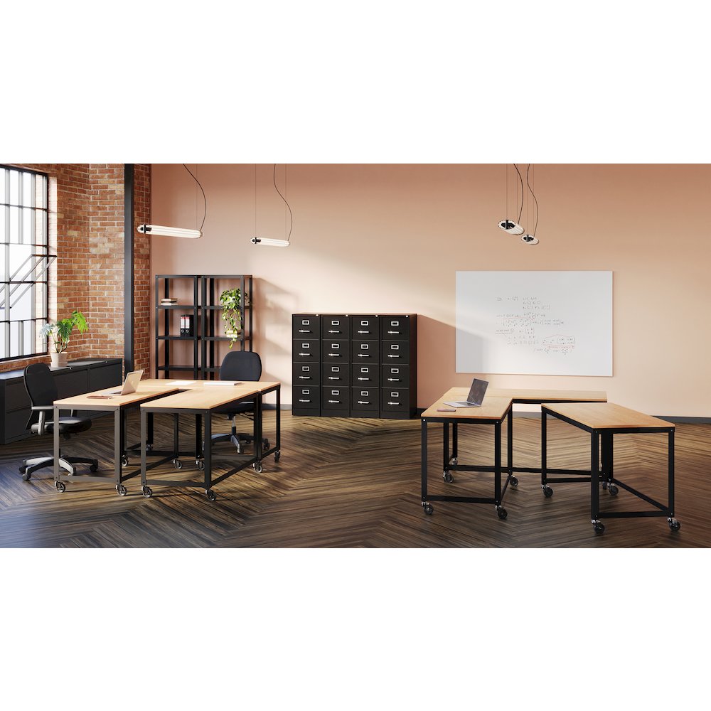 Space Solutions 72" High Rolling 5 Shelf Bookcase, Industrial Metal, Black. Picture 17