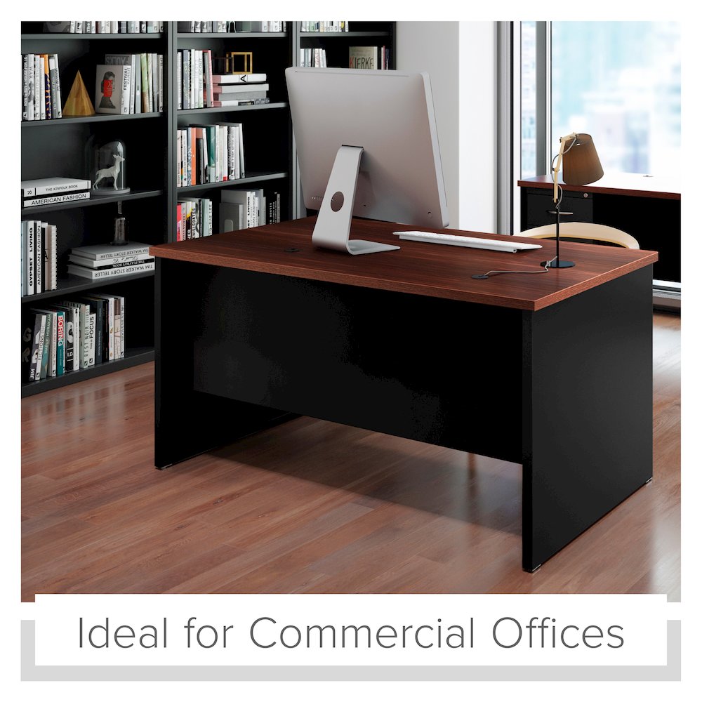 Hirsh Modular Double Pedestal File Office Desk, 30" D x 60" W, Black / Walnut. Picture 15