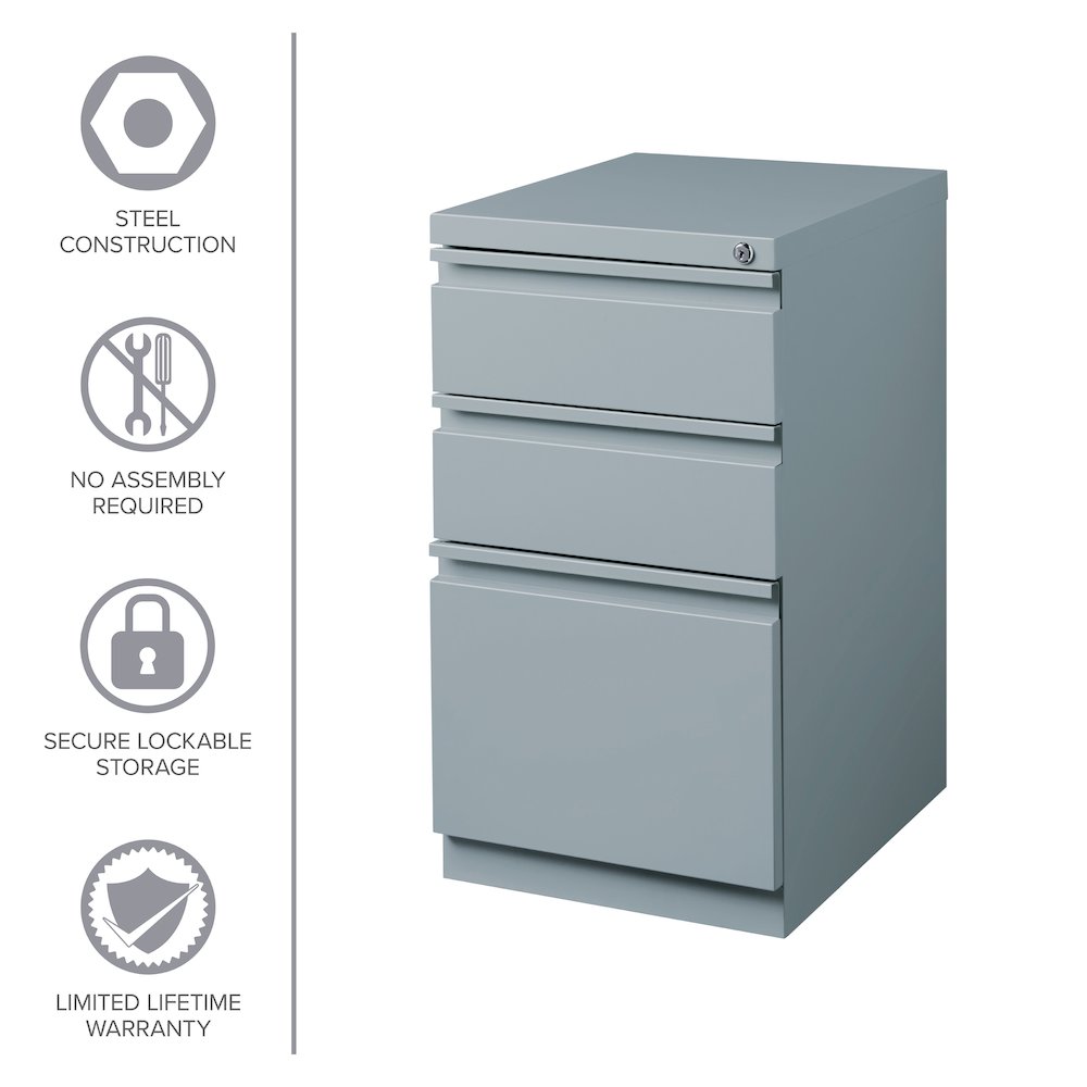 Hirsh 20" Deep Mobile Pedestal File Cabinet 3 Drawer Box-Box-File, Platinum. Picture 14