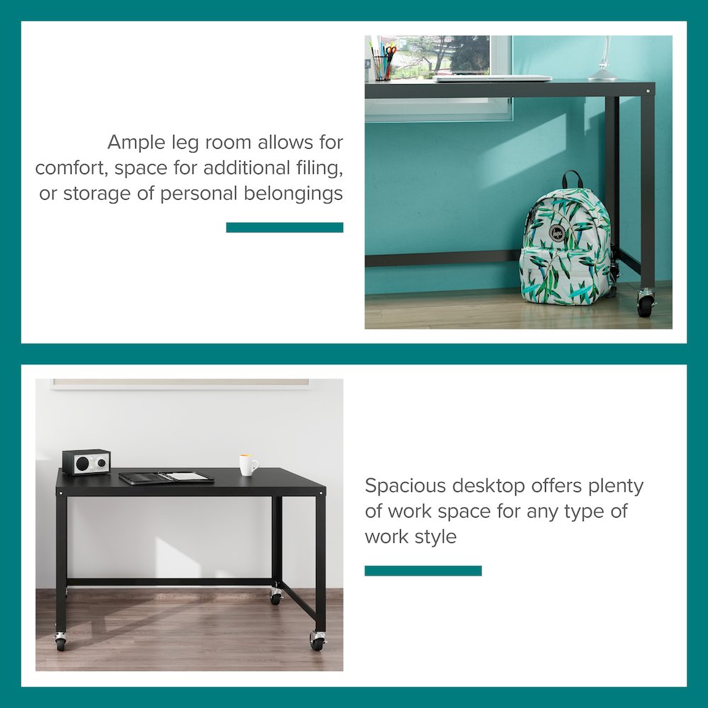 Hirsh Ready-to-Assemble 48-inch Wide Mobile Metal Desk for Home Office, Black. Picture 16