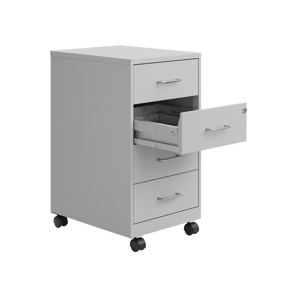 Space Solutions 18" Deep 4 Drawer Metal Mobile Organizer, Locking, Arctic Silver. Picture 5