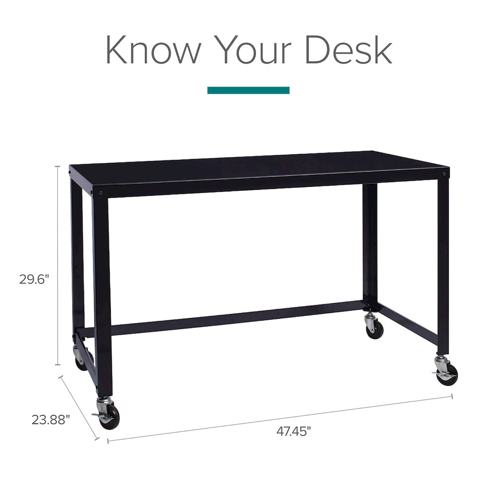 Hirsh Ready-to-Assemble 48-inch Wide Mobile Metal Desk for Home Office, Black. Picture 12