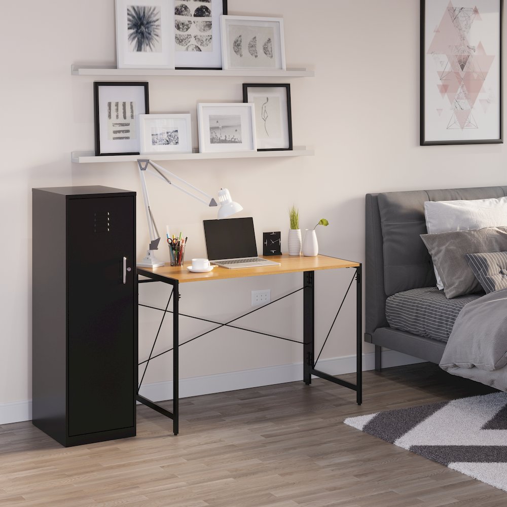 Space Solutions 43 inch Folding Home Office Desk for Home or Office, Black/Teak. Picture 11
