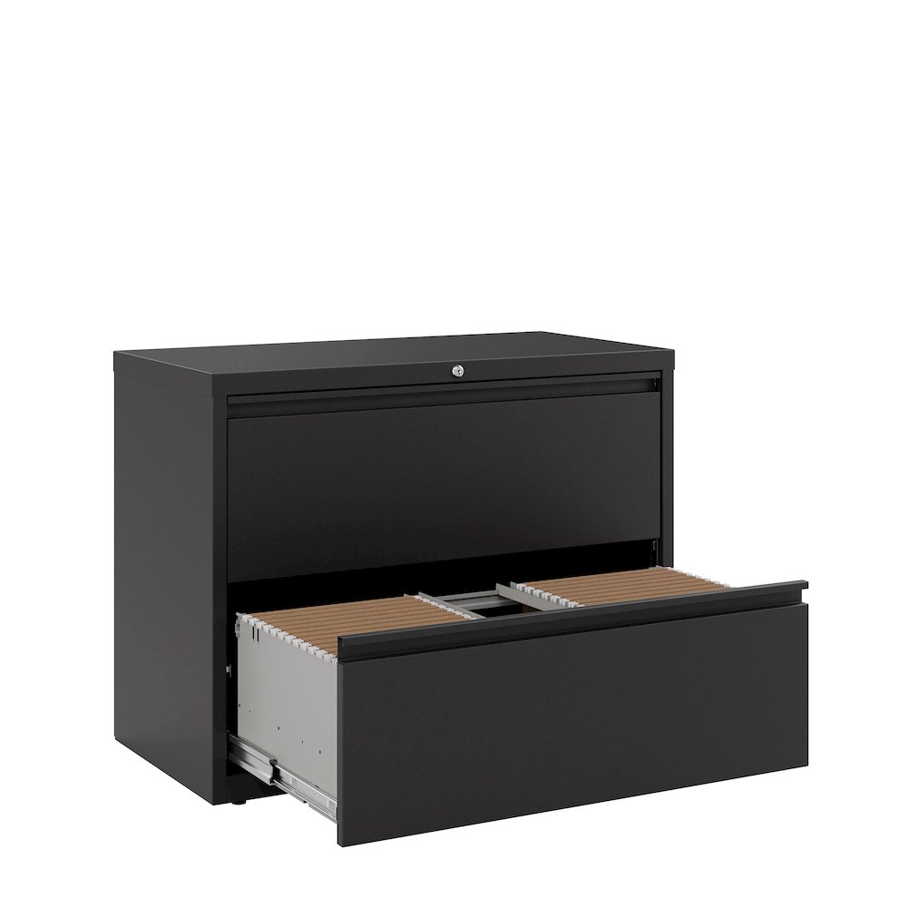 Hirsh 36 Inch Wide 2 Drawer Metal Lateral File Cabinet, Black. Picture 7