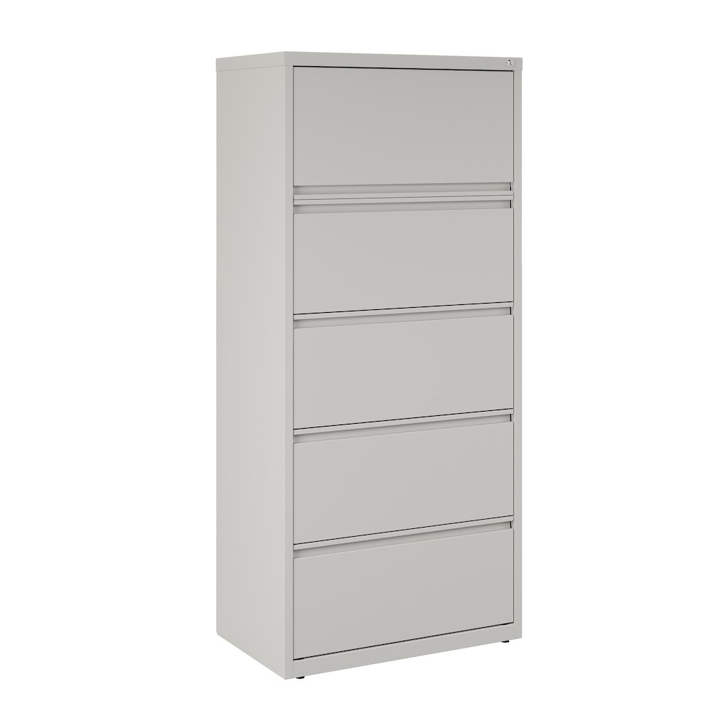 Hirsh 30 inch Wide 5 Drawer Metal Lateral File Cabinet, Light Gray. Picture 1