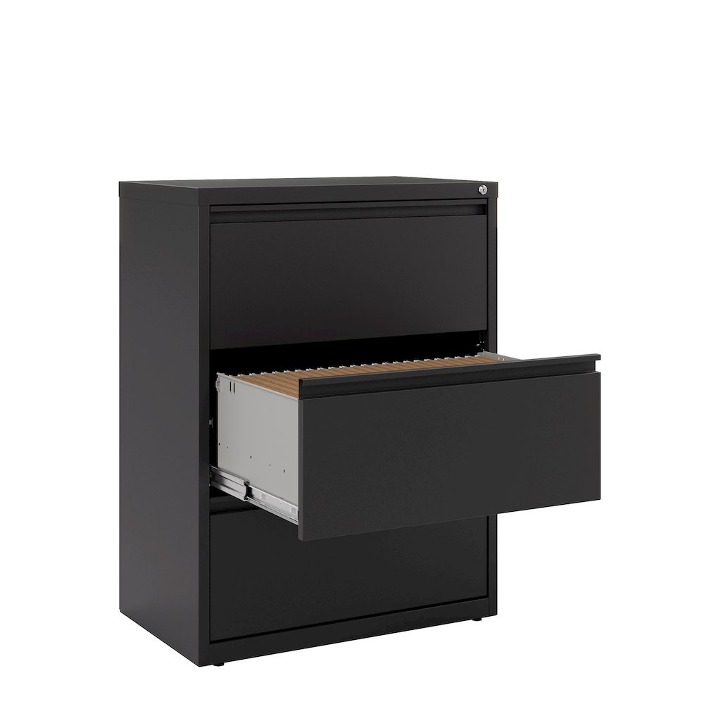 Hirsh 30 Inch Wide 3 Drawer Metal Lateral File Cabinet, Black. Picture 5