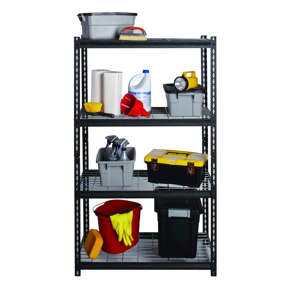 Iron Horse Riveted Steel Wire Deck Shelving 4-Shelf Unit, 18Dx36Wx60H, Black. Picture 17