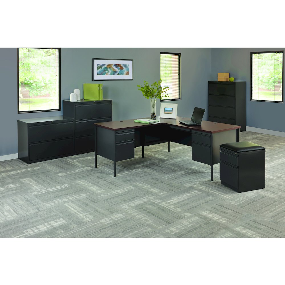 Hirsh 66D x 72W Corner Office Desk with Left Hand Return, Charcoal / Mahogany. Picture 4