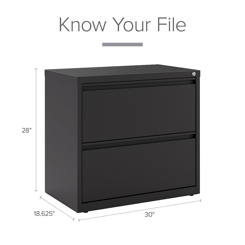 Hirsh 30 inch Wide 2 Drawer Metal Lateral File Cabinet, Black. Picture 11