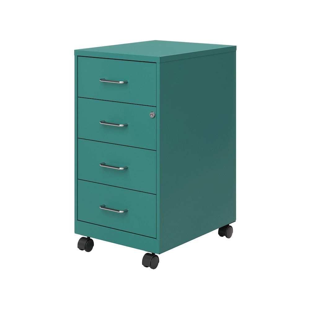 Space Solutions 18" Deep 4 Drawer Metal Mobile Organizer, Locking, Teal. Picture 4