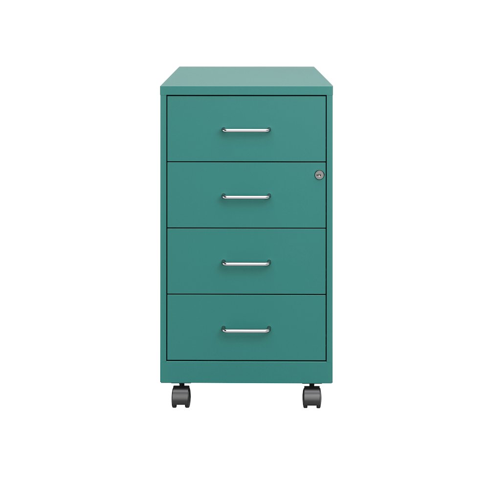 Space Solutions 18" Deep 4 Drawer Metal Mobile Organizer, Locking, Teal. Picture 3