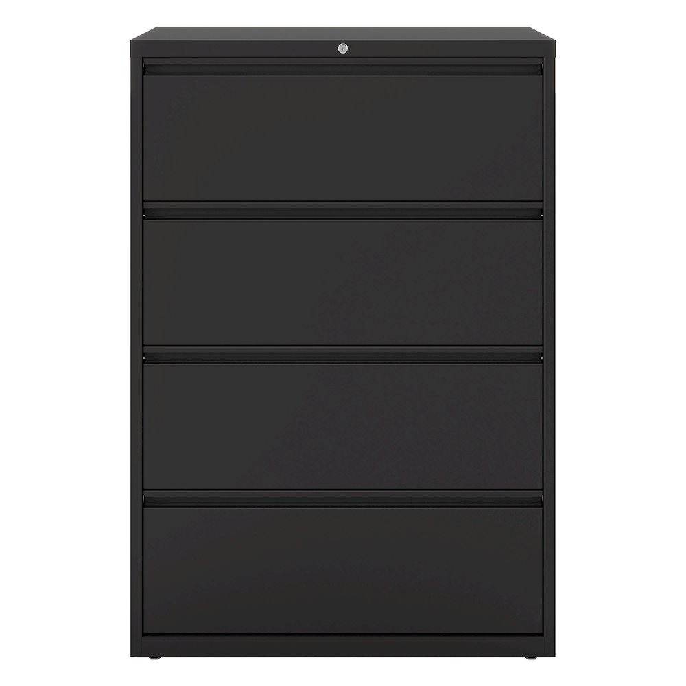 Hirsh 36 Inch Wide 4 Drawer Metal Lateral File Cabinet, Black. Picture 3