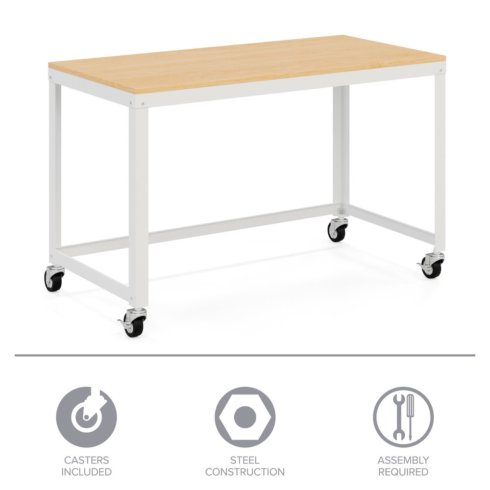 Space Solutions Ready-to-assemble 48-inch Wide Mobile Metal Desk White/Maple. Picture 15