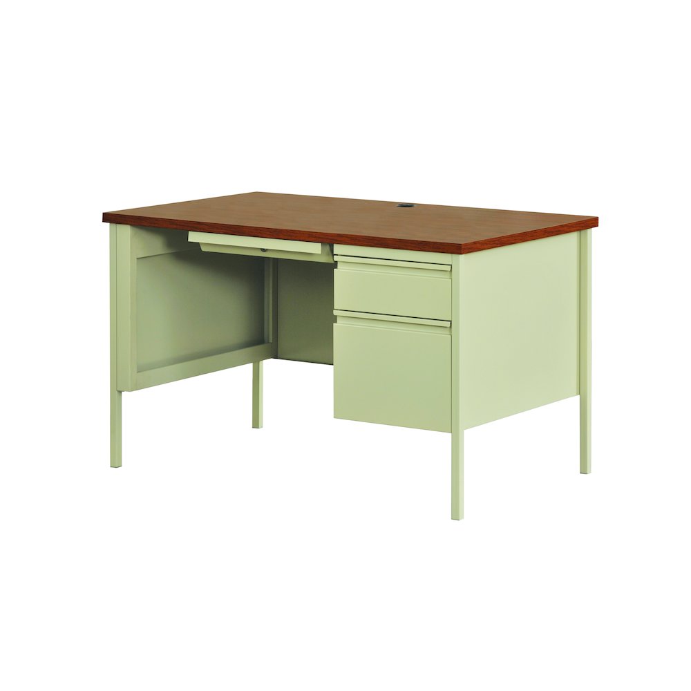 Hirsh Right-Hand File Office Desk with Center Drawer, 30" D x 48" W, Putty / Oak. Picture 1