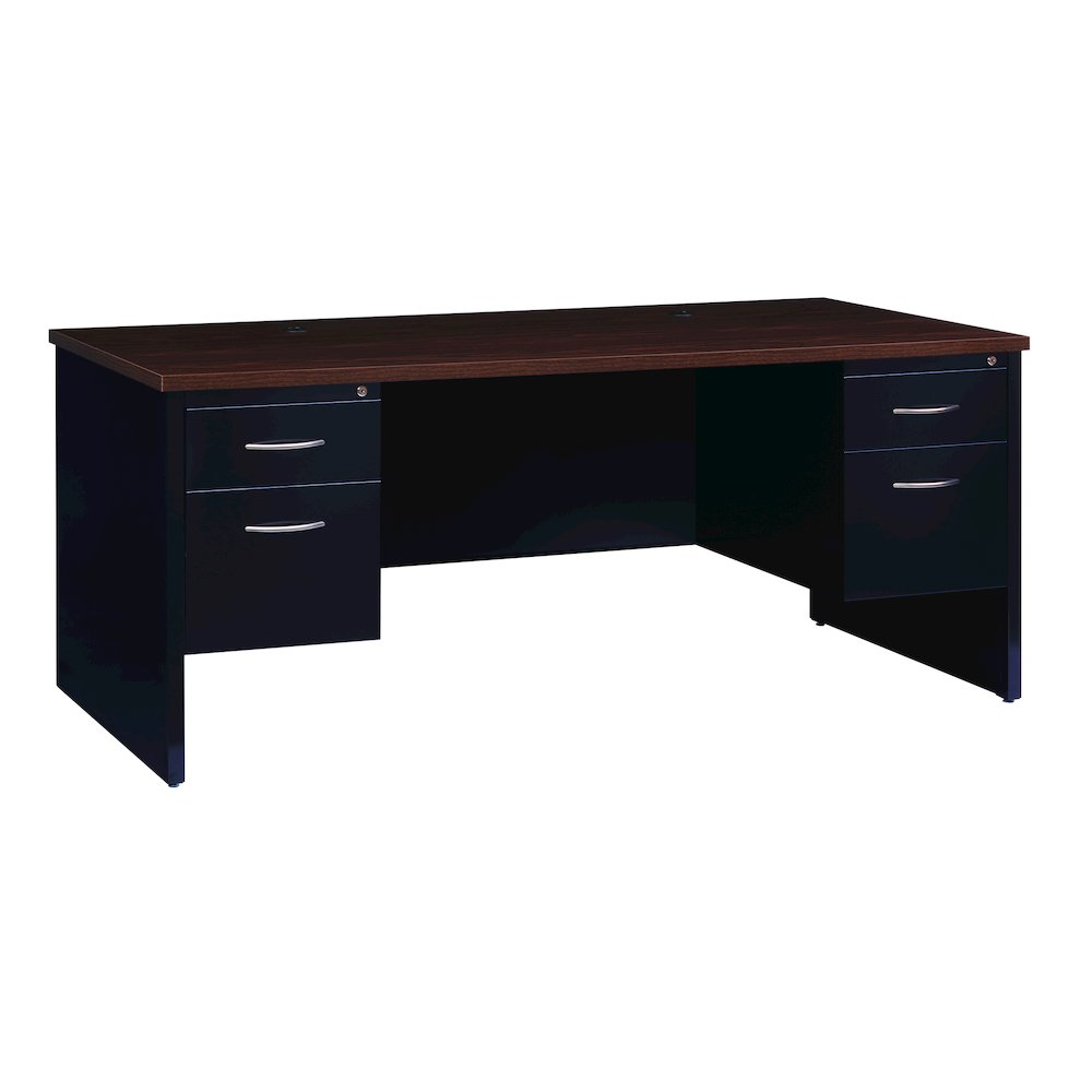 Hirsh Modular Double File Office Desk, 36 inch Dx72 inch W, Black/Walnut. Picture 1